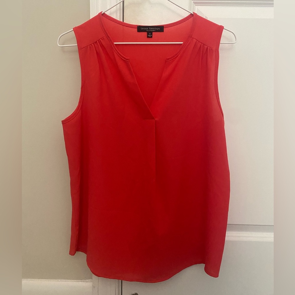 Hot pink sheer v neck tank top